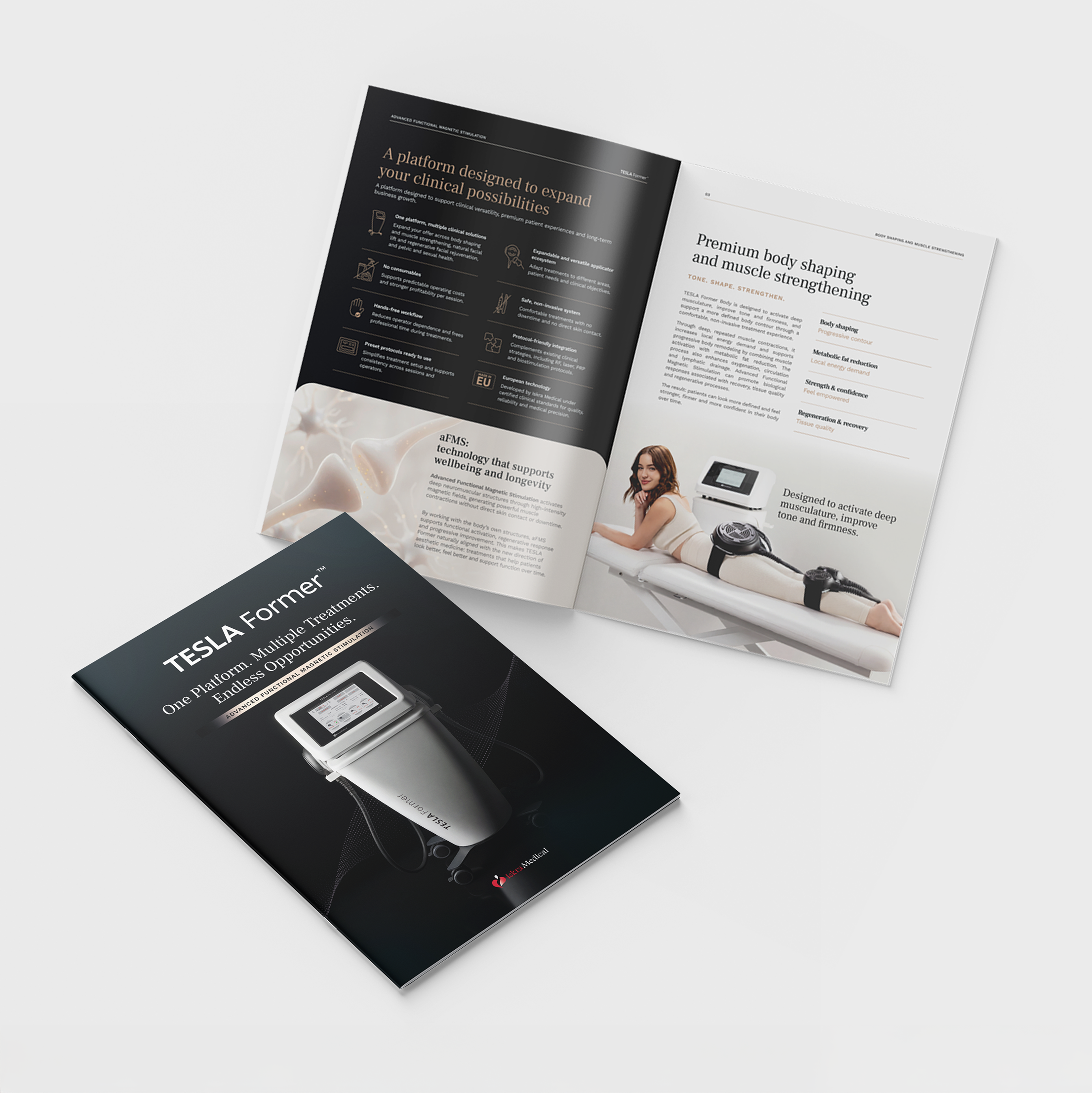 Tesla Former B2B brochure designed by Estudio 109